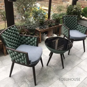 נורדי פנאי קש הכיסא ארוגים ריהוט גן משענת כיסא האוכל Villa Garden Terrace Cafe נצרים כיסאות חיצוני