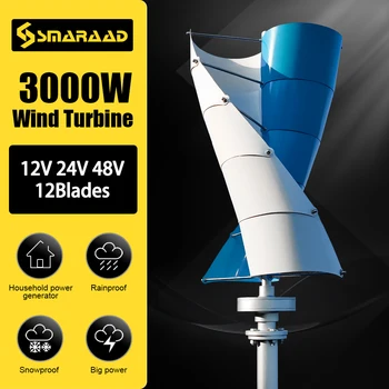 3000W רוח אנכי טורבינה גנרטור חלופי אנרגיה חופשית טחנת הרוח 24V 48V MPPT היברידית בקר לשימוש ביתי המערכת