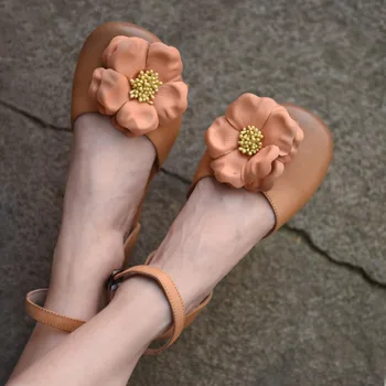 Artmu המקורי רטרו נשים סנדלי אופנה פרח חוף נעלי הבוהן סגורה עבודת יד עור אמיתית 2021 חדש קיץ סנדלי בנות