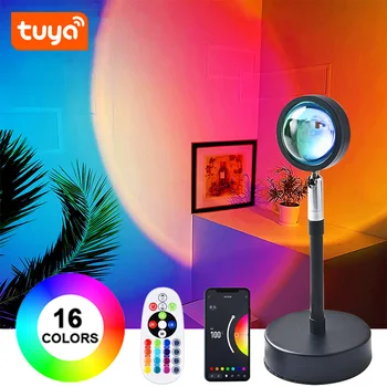 16 צבעים Bluetooth השקיעה Tuya חכם מנורת המקרן RGB Led לילה אור אפליקציה של שליטה מרחוק קישוט חדר השינה צילום מתנה