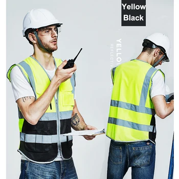SFVest גברים מטען עבודה וסט מרובה כיסים צהוב שחור חגורת בטיחות רעיוני workwear עם רוכסן לוגו הדפסת משלוח חינם