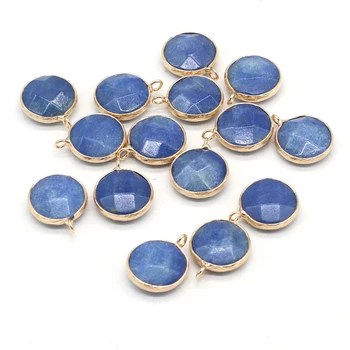 2Pcs/Lot עגול כחול Aventurine תליון רייקי לרפא אבן טבעית זהב מצופה אבן קסמים התכשיטים DIY-שרשרת מתנה