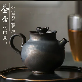 זן תה הזהבה זן שחור מגולף פרח עציץ Xi שי סיר פורצלן קונג פו ערכת תה בעבודת יד הכדור לחור להכנת תה מכשיר יחיד תה