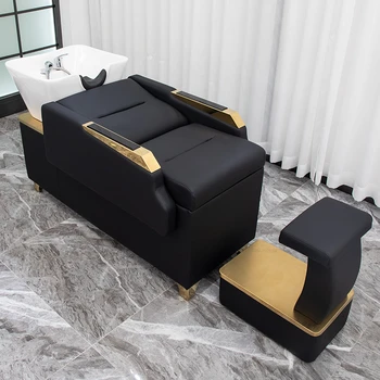 שמפו כסאות מספרה יצירתי סלון ריהוט סלון יופי למחצה משקר נירוסטה תחתית קרמיקה אגן שמפו המיטה