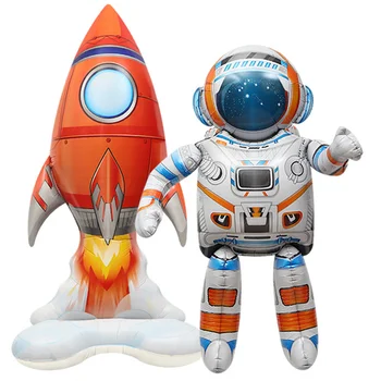 ענק 4D עומד אסטרונאוט טילים קריקטורה רדיד בלונים הילד החלל החיצון Galaxy נושא מסיבת יום הולדת עיצוב טובות הליום Globals