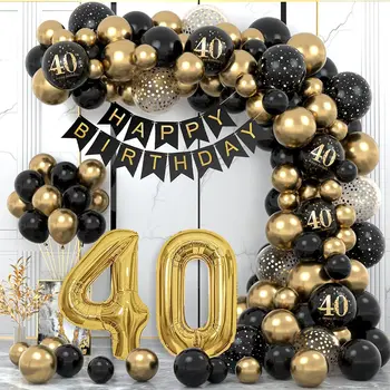 חדשות יום הולדת שמח לטקס בלונים 16 18 30 40 50 60 שנים שחור זהב קשת Ballon Globos להגדיר DIY המפלגה קישוט אספקה