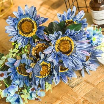 1pc בציר יוקרה גדולות חמניות משי, פרחים מלאכותיים הביתה חתונה עיצוב סידור פרחים אספקה פלורס Artificales