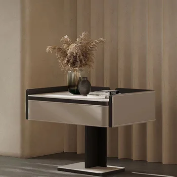 שולחן ליד המיטה אוכף עור איטלקי מינימליסטי מודרני מינימליסטי אור יוקרה High-End מעצב ליד המיטה ארון לאחסון