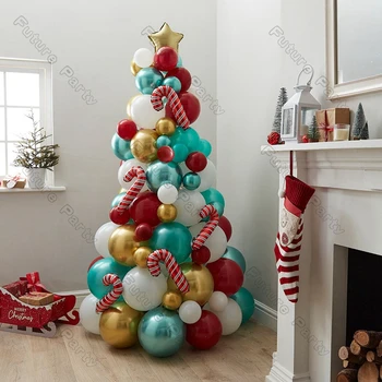 114pcs חג המולד אדום ירוק כהה בלונים גרלנד קשת ערכת ממתק, מתנה מקל Chrome Siliver Ballons הביתה מסיבת חתונה עיצוב