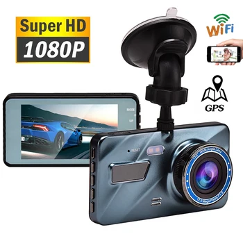 דאש מצלמת רכב DVR-WiFi 4.0 אינץ ' באיכות Full HD 1080P אחורית מקליט וידאו הקופסה השחורה Dashcam לרכב אוטומטי מצלמה GPS Tracker אביזרי רכב