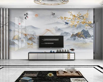beibehang אישית המודרנית הסינית החדשה המסמכים דה parede סגנון מצוירים ביד פרח, ציפור נוף טלוויזיה טפט הרקע