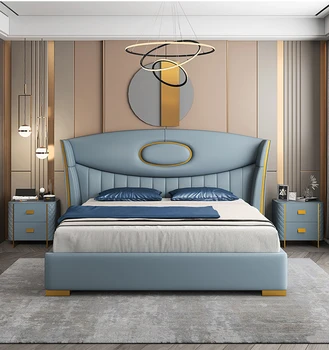 אור יוקרה לחדר השינה, 1.5 מ '1.8 מ' מטר מגע רך בטוחים חומרים מתאימים נוח מעץ מלא מיטת קינג מסגרות