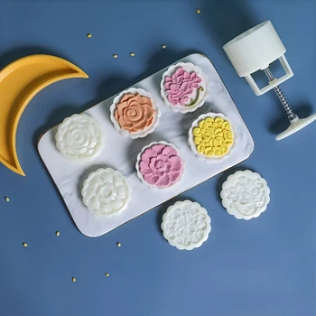 100/125g Mooncake חבית עובש עם 4pcs חותמות יד לחץ הירח עוגה מאפה עובש DIY סיר פסטיבל הסתיו