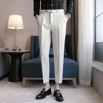 האביב גברים שמלה מכנסיים 2023 אופנה גברים ביגוד באיכות גבוהה Slim Fit חליפת מכנסיים אירועים חברתיים עסקים מכנסיים מכנסיים לבנים