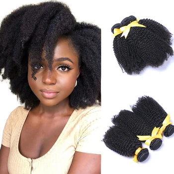 מונגולי טבעי קינקי אפרו מתולתל חבילות עבור נשים שחורות 100% שיער אדם לארוג הרחבות 4B 4C רמי שיער ריה