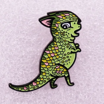 חיות חמודות נושא סדרת אמייל מסמר Derpy Dinokitty הסיכה קריקטורה לטאה, שממית תג תרמילים קישוט תכשיטים Accessor