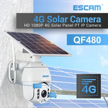 ESCAM QF480 1080P אחסון ענן PTZ 4G סוללה PIR אזעקה מצלמת IP עם פנל סולארי ראיית לילה IP66 עמיד למים-כיוונית אודיו