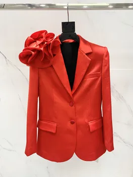 אחת עם חזה ז ' קט חליפה תלת מימדי פרח קישוט מזדמן אופנה 2023 סתיו סגנון חדש 0322