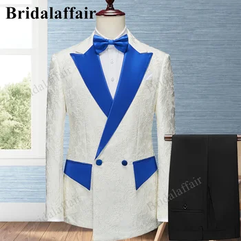 Bridalaffair חדש 2022 בהתאמה אישית לחתונה חליפה לגברים המלכותי צווארון כחול כיס רשמית Slim Fit 2 חתיכות השושבין מותאם