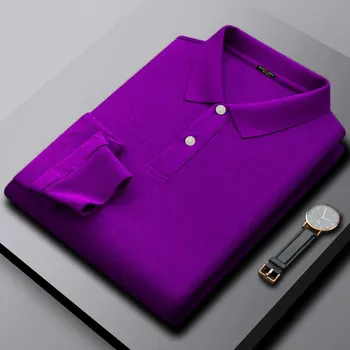 איכות גבוהה חולצת פולו שרוול ארוך 100% כותנה בגדי גברים סתיו עסקים מקרית Slim Fit בד רשת דש החולצה העליון.