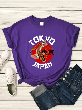 טוקיו דג הזהב הנשי חולצת קיץ רחוב נוח גזורה קוריאני משובח שרוול קצר האופנה מזדמן חולצת טי עבור האישה.