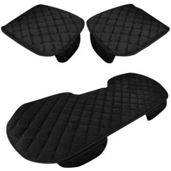 3PCS חורף חם כרית רכב כיסוי מושבים רכים אנטי-סליפ מגן אוטומטי הפנים קצר קטיפה כותנה כרית(שחור)