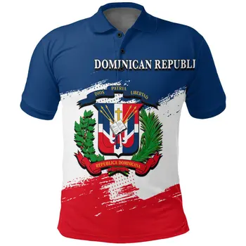 הרפובליקה הדומיניקנית דגל מודפס הקיץ הכפתור למטה צווארון גברים חולצת פולו שטחי גג גדולים שרוול קצר מגמה בגדי גברים