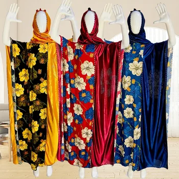 2023 אפריקה שמלות לנשים קיץ אופנה אפריקאית O-צוואר פוליאסטר כחול צהוב שמלה ארוכה המוסלמים Abaya אפריקה בגדי נשים