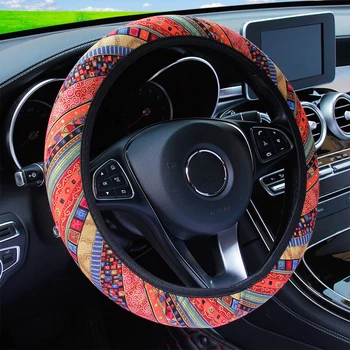 אופנה מכונית כיסוי גלגל הגה בוהמיה סגנון מגן בד פשתן אוטומטי עיצוב פנים אביזרי רכב אוניברסליים