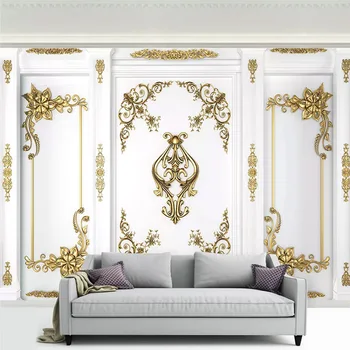 סגנון אירופאי קיר לבנים טפט 3D סטריאו הזהב לגלף דפוסים ציור קיר בסלון טלוויזיה ספה יוקרה לעיצוב הבית פרסקו
