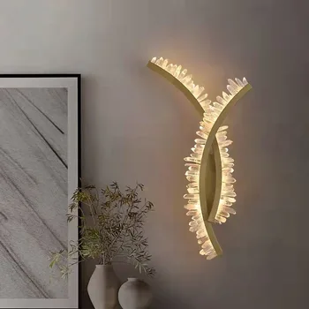 חדש קריסטל אור הקיר מתכת זהב הכניסה השינה מנורות קיר האווירה בבית קישוט מנורת נירוסטה מעצב ארט דקו
