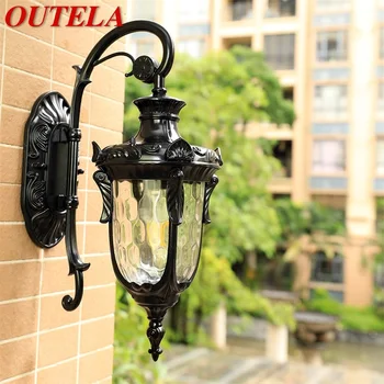 OUTELA חיצונית מנורת קיר קלאסי רטרו שחור תאורה LED מנורות קיר דקורטיבי עמיד למים עבור הבית במעבר