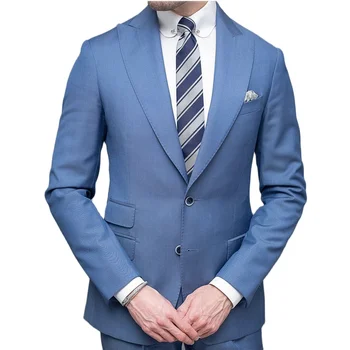 כחול 2 חתיכות של גברים חליפה שיא דש חתונה בלייזרס Slim Fit זכר חליפות חתן ללבוש לנשף ז ' קטים עם מכנסי תלבושת/אופנה להגדיר