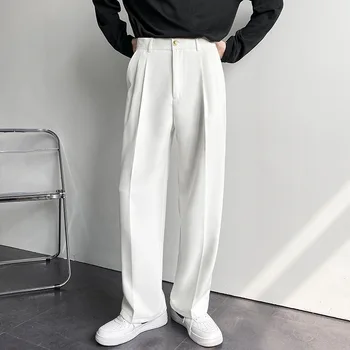 2023 קלאסיקה חדשה מוצק צבע תכליתי של גברים מזדמנים מכנסיים כורכת קפלים בקיץ מכנסיים רפויים הגירסה הקוריאנית עסקי אופנה