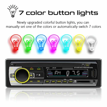 רכב נייד Bluetooth תואם שחקן Lossless Audio רכב רדיו FM נגן עם צבעוני אור לחצן עבור הרכב על משאית אוטובוס