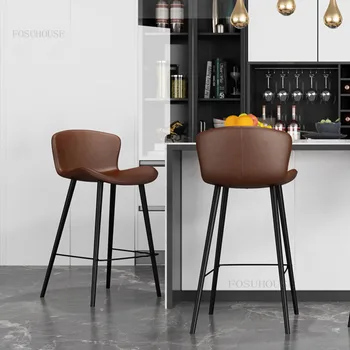 נורדי גבוהה כיסאות הבר ריהוט מודרני מינימליסטי רך ריפוד כיסא בר מסעדה קבלה פנאי ברזל יצוק בר כיסאות