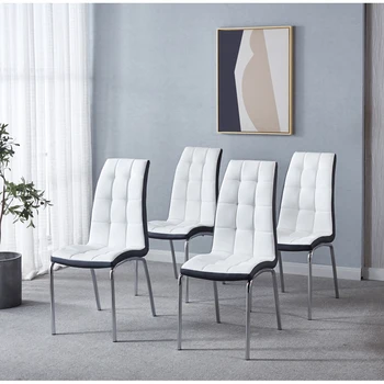 מודרני סט של 4 האוכל הכיסא סריג עיצוב עור האוכל כיסא עם רגלי מתכת כסוף