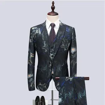 2019 פרחוני Mens אופנה מסיבת חליפה בהזמנה אישית גברים Slim Fit עסקים טוקסידו תחפושת 3 חתיכות חליפות להגדיר (ז ' קט+אפוד+מכנסיים)