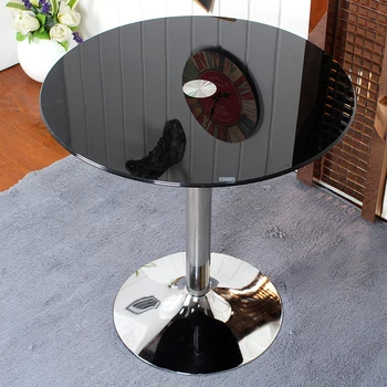 זכוכית מחוסמת שולחן עגול קטן יחידה תה, שולחן שחור לבן שקוף משטח זכוכית