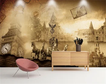 טפט מותאם אישית אירופאי קלאסי נוסטלגי אדריכלי ציור קיר בסלון ספה רקע קיר ציור דקורטיבי behang