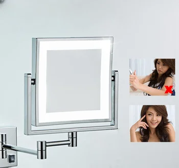 הוביל للطي مرآة حمام جودة النحاس الحائط الكروم مربع للطي مرآة لوضع مساحيق التجميل s 3X مكبرة سيدة مرآة لوضع مساحيق التجميل