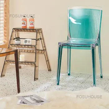נורדי הקבלה השינה כורסאות יצירתי הסלון כסא פלסטיק ריהוט ביתי בחזרה אקריליק שקוף כסאות אוכל