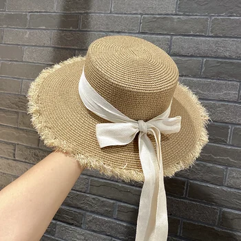 כובע אופנה פרווה שוליים כובע קש קטן טרי Streamer קשת כובע השמש של הילדים חוף הולידי ביץ כובע שטוח כובע כובעים
