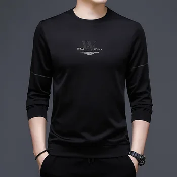 2023 האביב החדש של גברים מגמת אופנה מוצק צבע הסוודר קוריאנית צוואר עגול תכליתי שרוול ארוך חולצת הטריקו של גברים מקרית ללבוש.