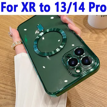 ציפוי ברור כיסוי עבור iPhone XR ל-13 פרו-מגנטי טעינה אלחוטית במקרה XR כמו Pro 13 14 Pro, DIY XR ל-13 Pro 14 Pro