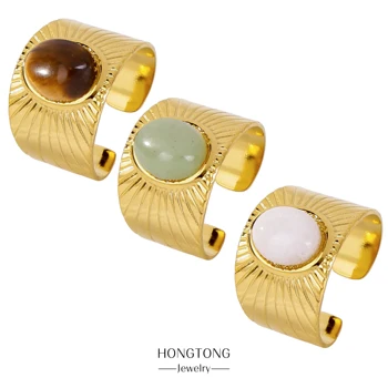 HONGTONG אמיתיים ציפוי זהב גדול גודל טבעת פנינה אופנה טבעת אופנה נירוסטה טבעת תכשיטים מתנה אירועים