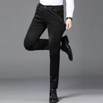 המכנסיים 3D חיתוך pilling נגד רזה צבע מוצק עסקית רשמית מכנסי גברים מכנסיים בכל יום בגדים