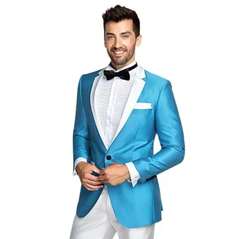 כחול טוקסידו לחתונה עבור החתן 2 חתיכה Slim Fit חליפות גברים להגדיר דש מותאם אישית הנשף עסקים החבר ' קט עם מכנסיים 2021