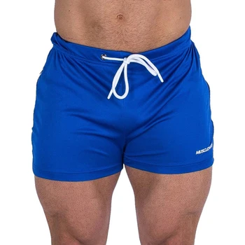גברים חדרי כושר אימון כושר קצרים כחול מהיר יבש מרתון קצרים רצים פיתוח גוף, מכנסי ריצה, אימון מכנסיים קצרים