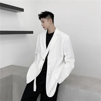2022 האביב קוריאני סגנון ייחודי הצד הקדמי streamer עיצוב החליפה גברים מזדמנים חופשי שחורה פשוטה בלייזר לגברים M-XXL